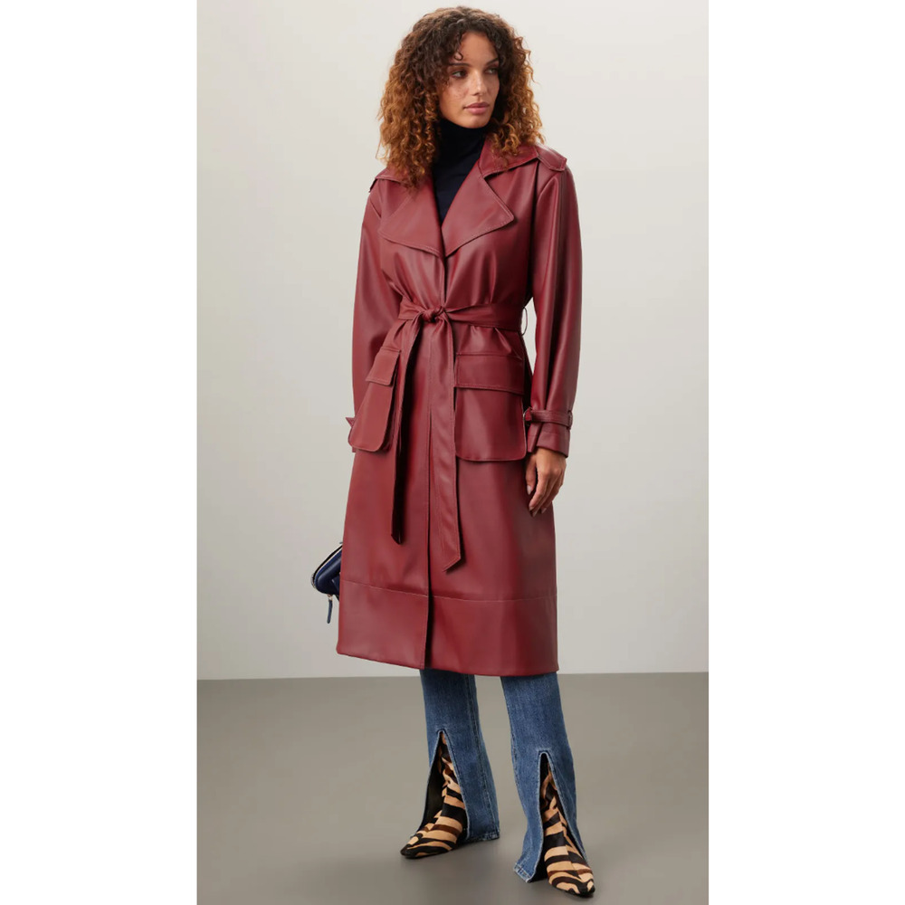 ASHLEY PARK x RTR Long Faux Leather Jacket in Red Size L